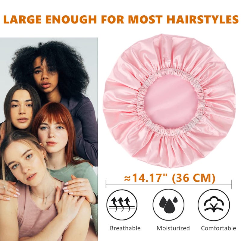 Himoswis Shower Cap for Women,Shower Cap for Long Hair,Hair Cap for Shower,Large Satin Lined Shower Caps for Women Reusable Waterproof,Shower Cap for Braids,Double Layer,Pink - Image 4